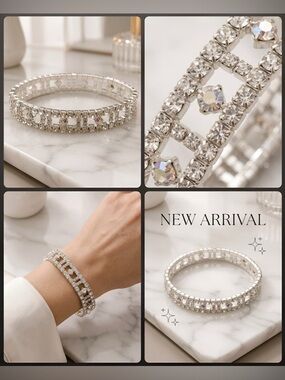 Silver-Tone Crystal Pavé Stretch Bracelet - Sparkling Women's Jewelry